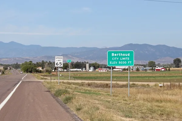 Entering the town of Berthoud, Colorado from the east